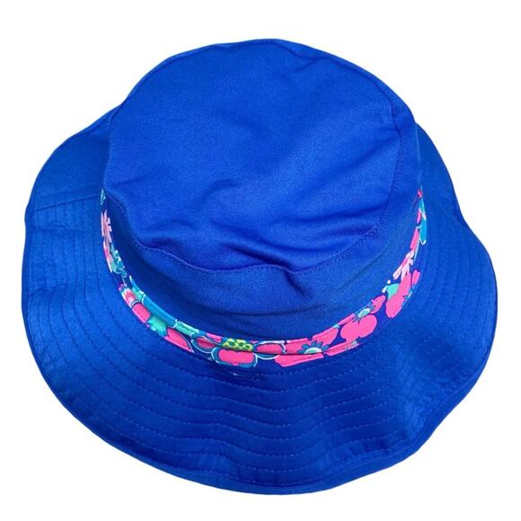 COOLIBAR Baby Splashy Bucket Hat w/ Chin Strap UPF 50+ Blue Floral 6-12mo - Picture 3 of 6